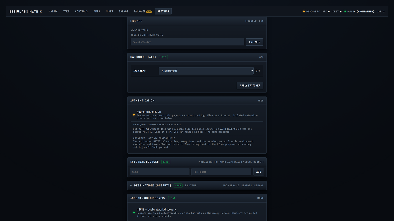 Settings with discovery, access control and licensing
